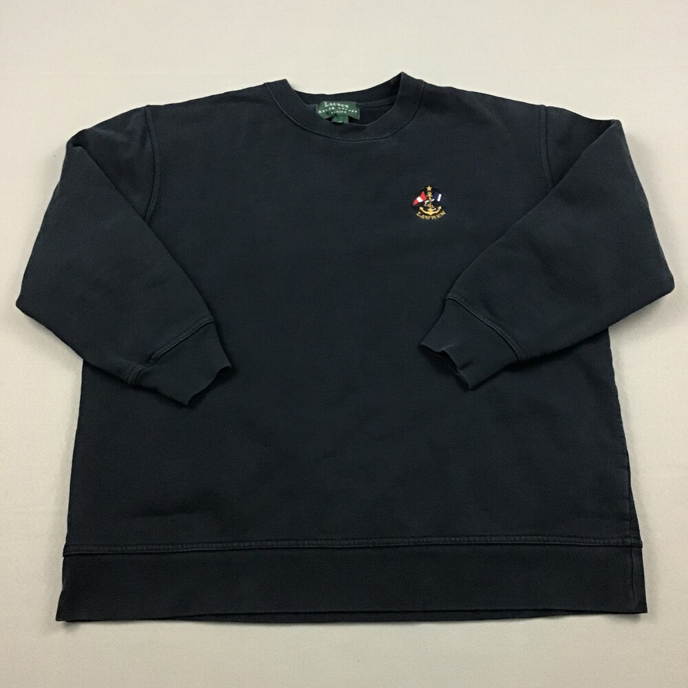 Vintage Lauren Ralph Lauren Sweater Women Petite S Blue Nautical Anchor Crest PS